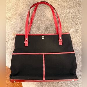 Vintage Kate Spade Black and Red Contrast Tote Bag with Red Trim and Handles